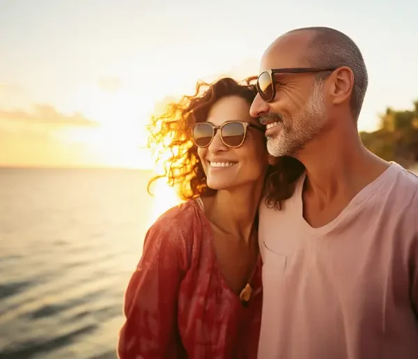 Paar mittleren Alters im tropischen Urlaub während einer Schuy Reise.