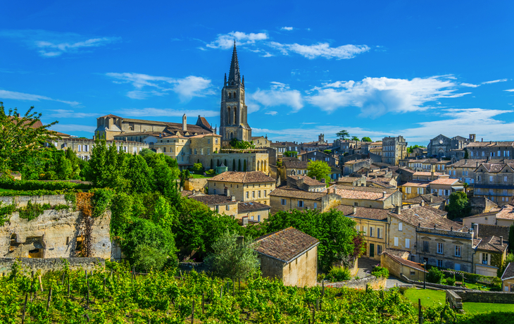 Luftaufnahme des französischen Dorfes Saint Emilion