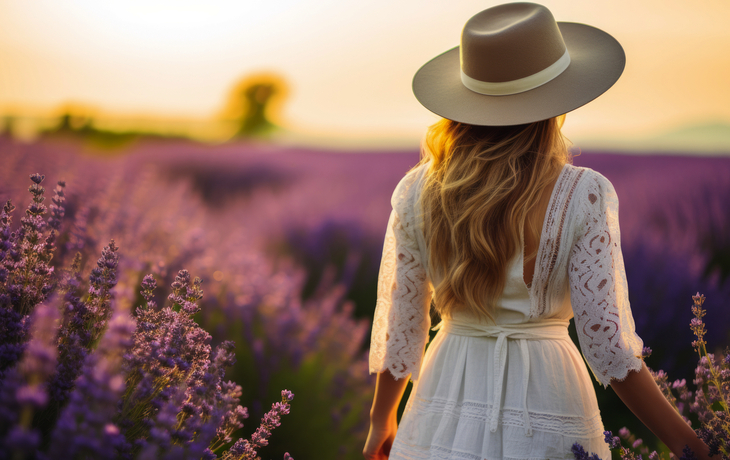 Frau auf einem Lavendelfeld in der Provence