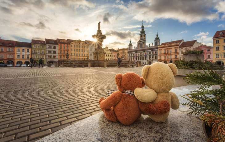 Sonnenuntergang in der mittelalterlichen Stadt ?eské Bud?jovice