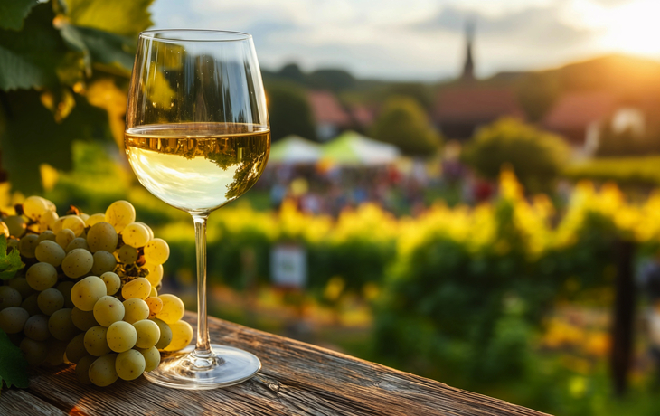 Weinfest im Herbst mit Riesling im Weinglas