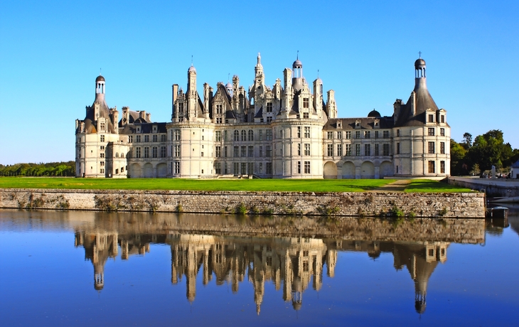 Chateau Chambord Schloss mit Reflexion, Loire-Tal, Frankreich
