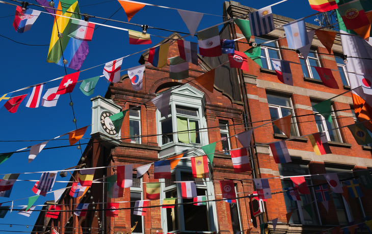 Backsteinfassade im Szeneviertel an der Temple Bar in Dublin