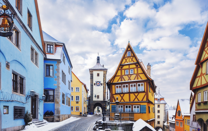 winterliches Rothenburg ob der Tauber in Bayern, Deutschland