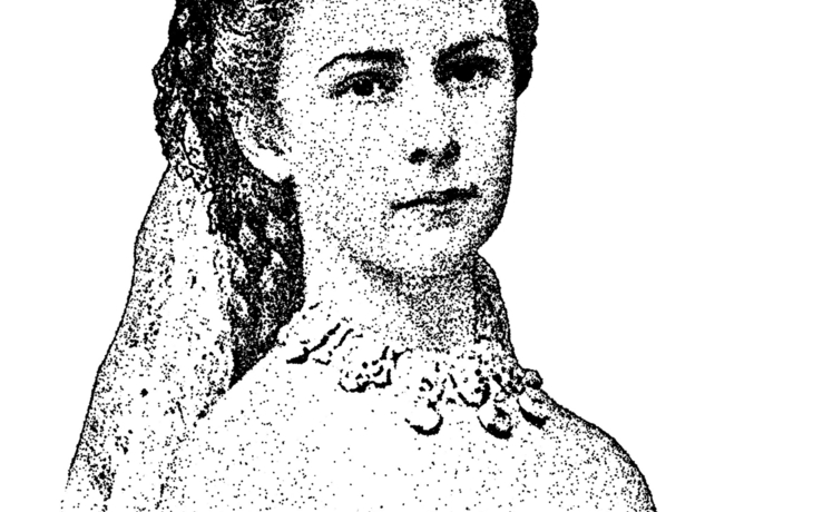Porträt der Kaiserin Elisabeth von Österreich im Stil einer historischen Punktgravur, freigestellt vor weißem Hintergrund
