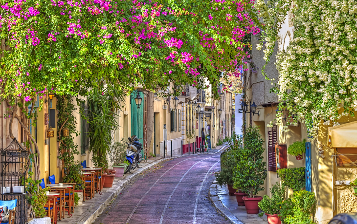 Traditionelle Häuser in der Gegend von Plaka unter Akropolis, Athen, Griechenland