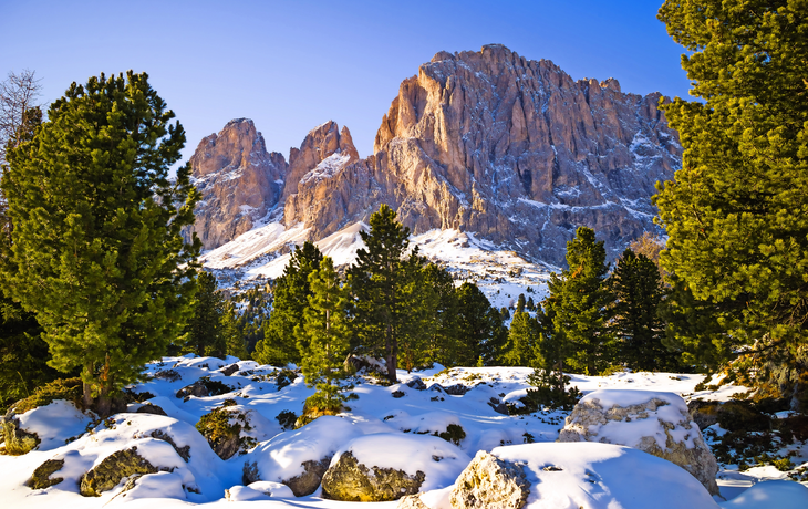 Berg Langkofel am Sellajoch in den Dolomiten, Italien