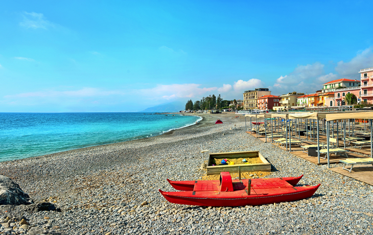 Beach in Bordighera on Italian Riviera. Italy, Liguria