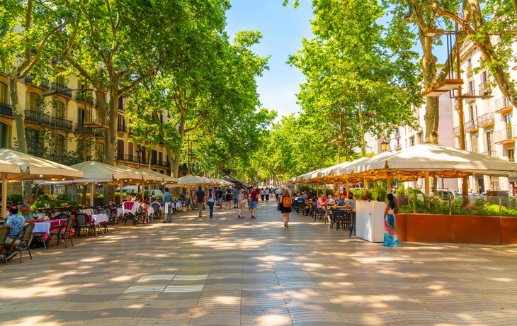 La Rambla - Barcelonas berühmteste ca. 1,2 bis 1,3 km lange Flaniermeile