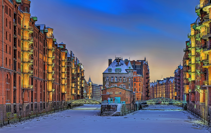 Speicherstadt von Hamburg im Winter, Deutschland