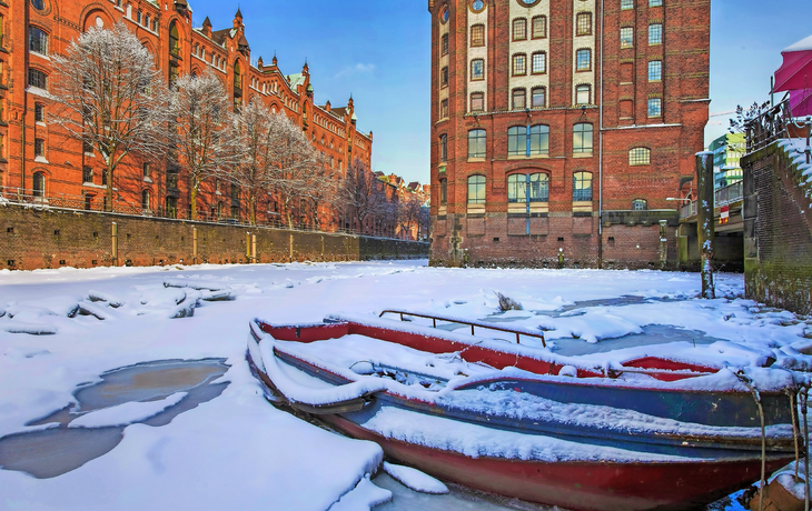 Speicherstadt von Hamburg im Winter, Deutschland