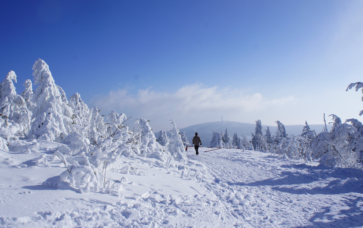 Wanderer auf dem Fichtelberg im Erzgebirge